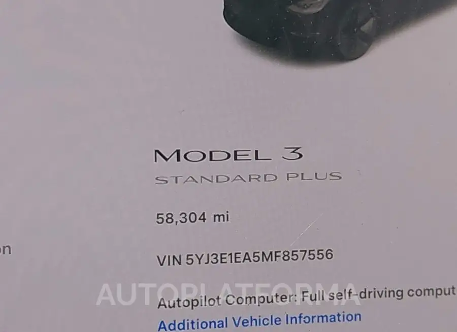 TESLA MODEL 3 2021 vin 5YJ3E1EA5MF857556 from auto auction Iaai