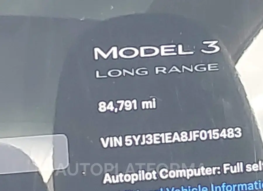 TESLA MODEL 3 2018 vin 5YJ3E1EA8JF015483 from auto auction Iaai