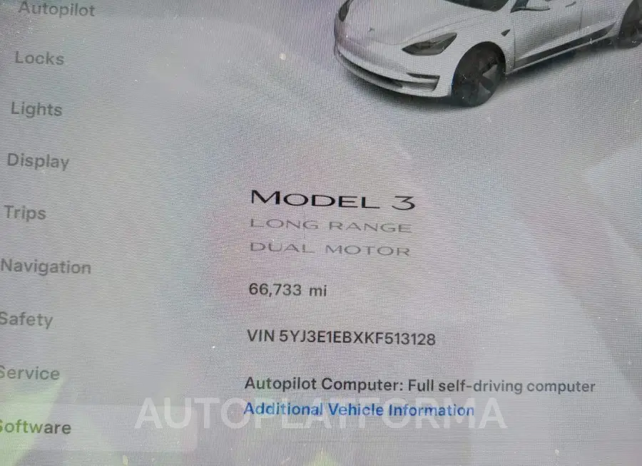 TESLA MODEL 3 2019 vin 5YJ3E1EBXKF513128 from auto auction Iaai