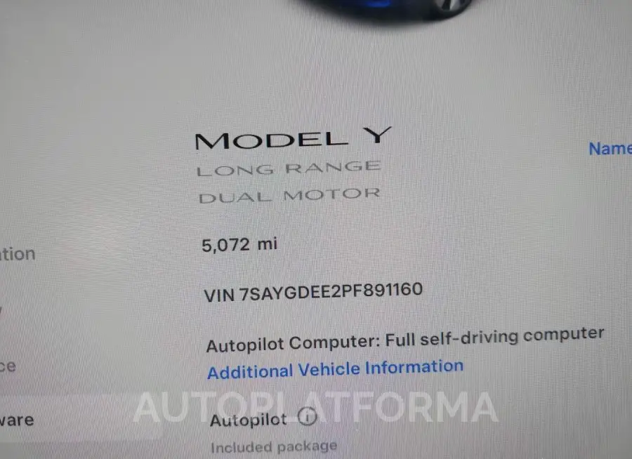 TESLA MODEL Y 2023 vin 7SAYGDEE2PF891160 from auto auction Iaai