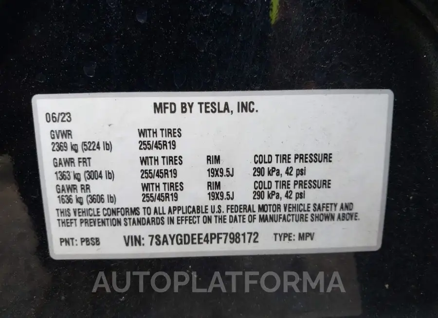 TESLA MODEL Y 2023 vin 7SAYGDEE4PF798172 from auto auction Iaai