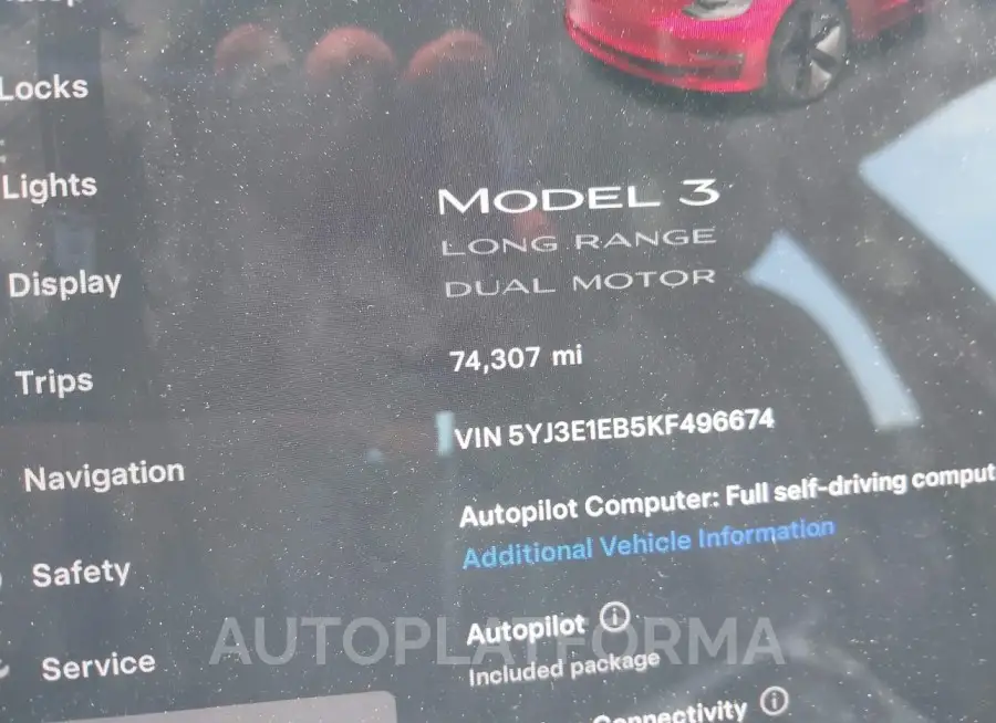 TESLA MODEL 3 2019 vin 5YJ3E1EB5KF496674 from auto auction Iaai