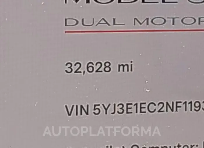 TESLA MODEL 3 2022 vin 5YJ3E1EC2NF119393 from auto auction Iaai