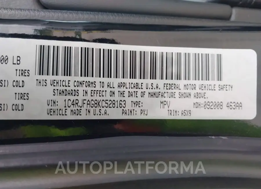 JEEP GRAND CHEROKEE 2019 vin 1C4RJFAG8KC528163 from auto auction Iaai