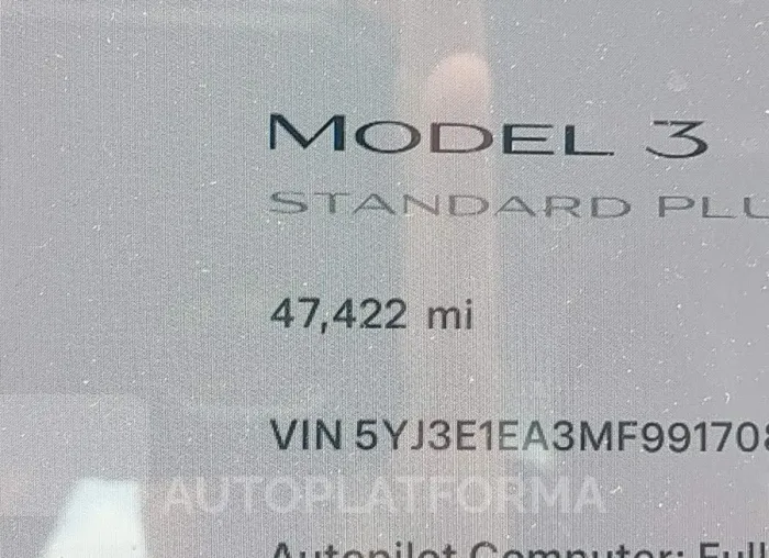 TESLA MODEL 3 2021 vin 5YJ3E1EA3MF991708 from auto auction Iaai