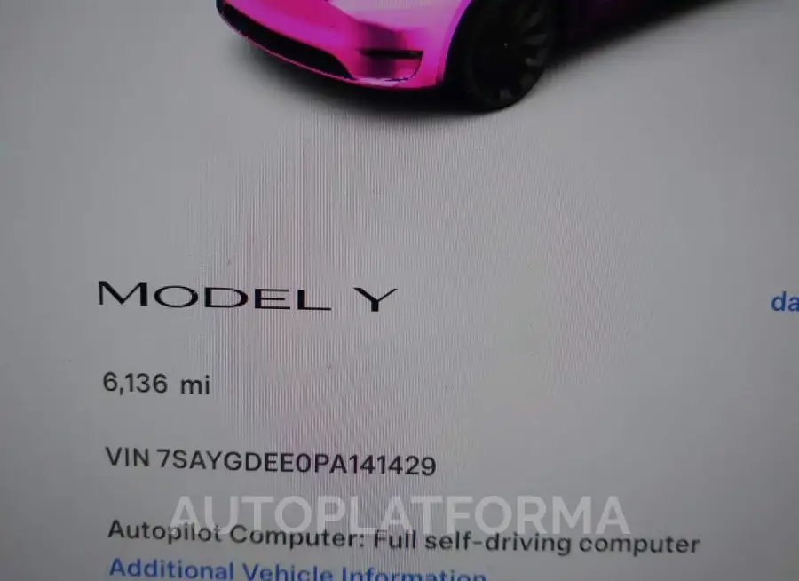 TESLA MODEL Y 2023 vin 7SAYGDEE0PA141429 from auto auction Iaai