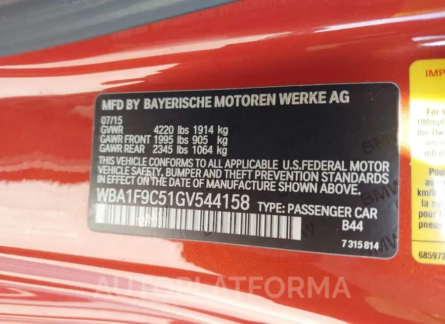 BMW 228I 2016 vin WBA1F9C51GV544158 from auto auction Iaai