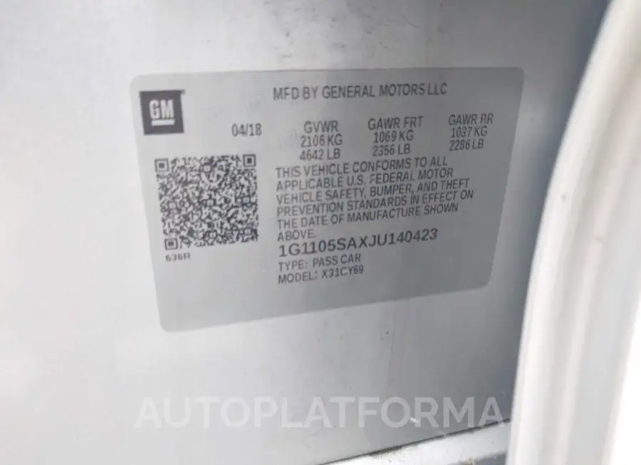 CHEVROLET IMPALA 2018 vin 1G1105SAXJU140423 from auto auction Iaai