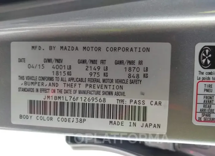 MAZDA MAZDA3 2015 vin JM1BM1L76F1269568 from auto auction Iaai