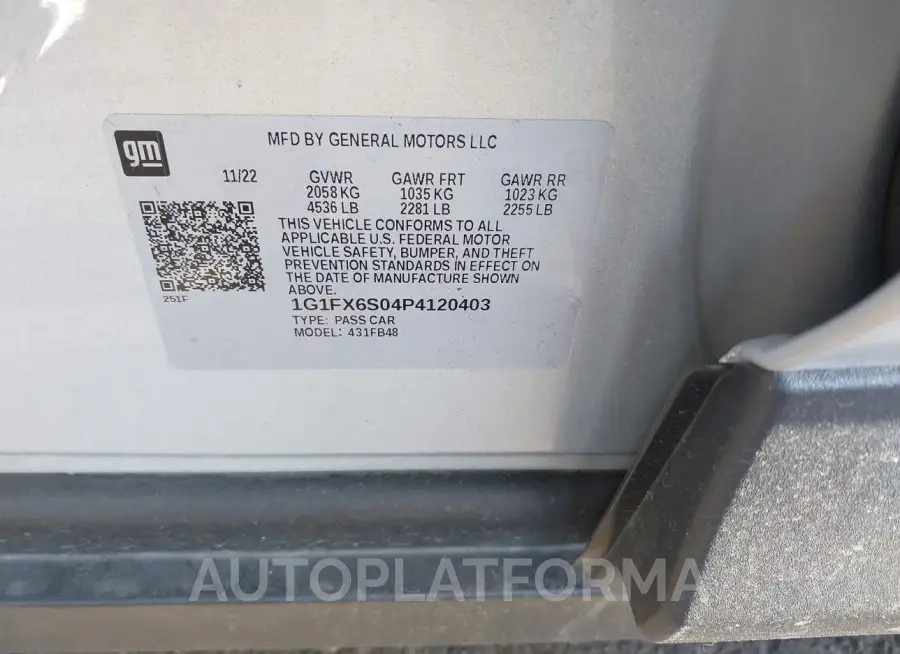 CHEVROLET BOLT EV 2023 vin 1G1FX6S04P4120403 from auto auction Iaai