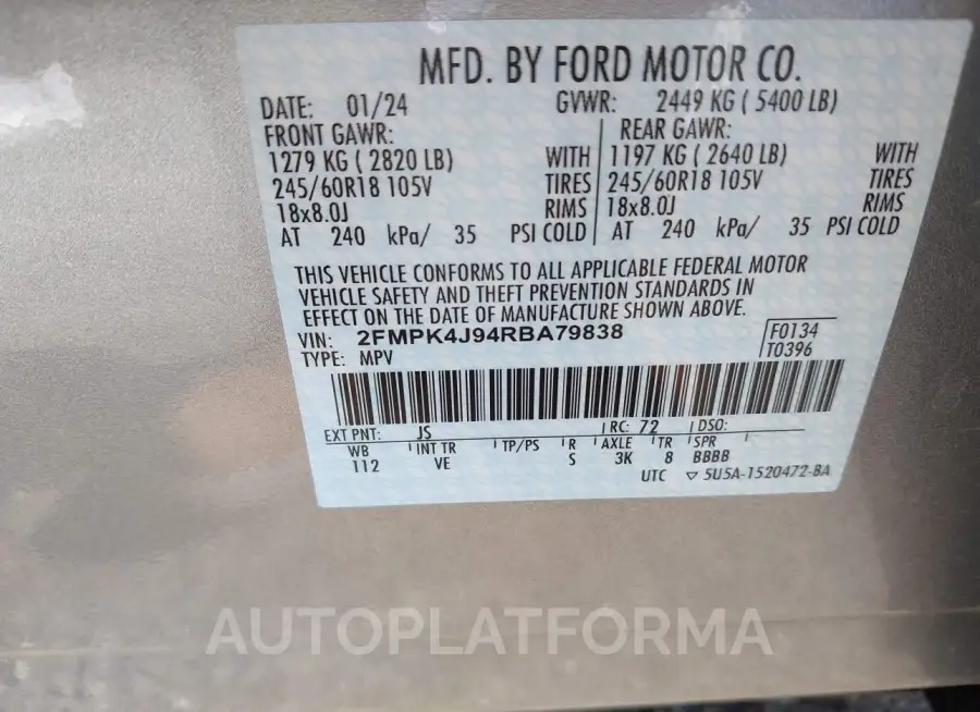 FORD EDGE 2024 vin 2FMPK4J94RBA79838 from auto auction Iaai