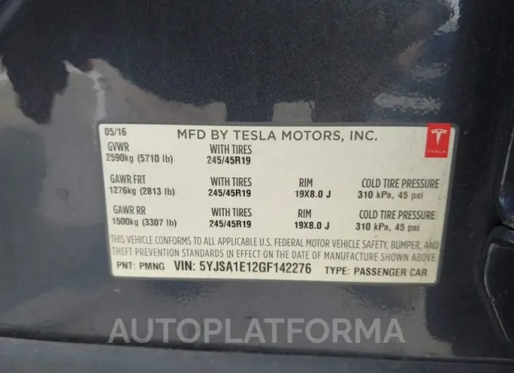 TESLA MODEL S 2016 vin 5YJSA1E12GF142276 from auto auction Iaai