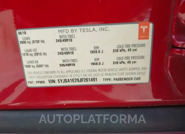 TESLA MODEL S 2018 vin 5YJSA1E29JF261491 from auto auction Iaai