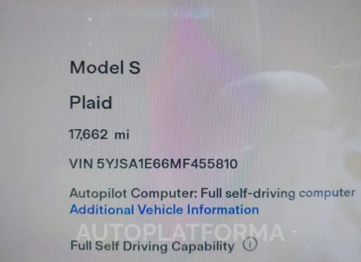 TESLA MODEL S 2021 vin 5YJSA1E66MF455810 from auto auction Iaai