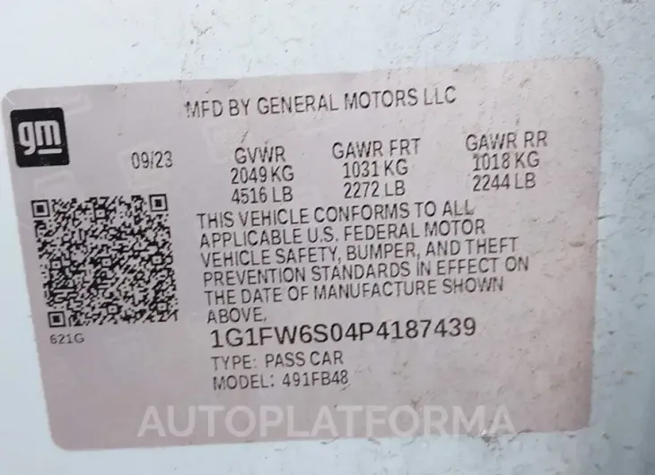 CHEVROLET BOLT EV 2023 vin 1G1FW6S04P4187439 from auto auction Iaai