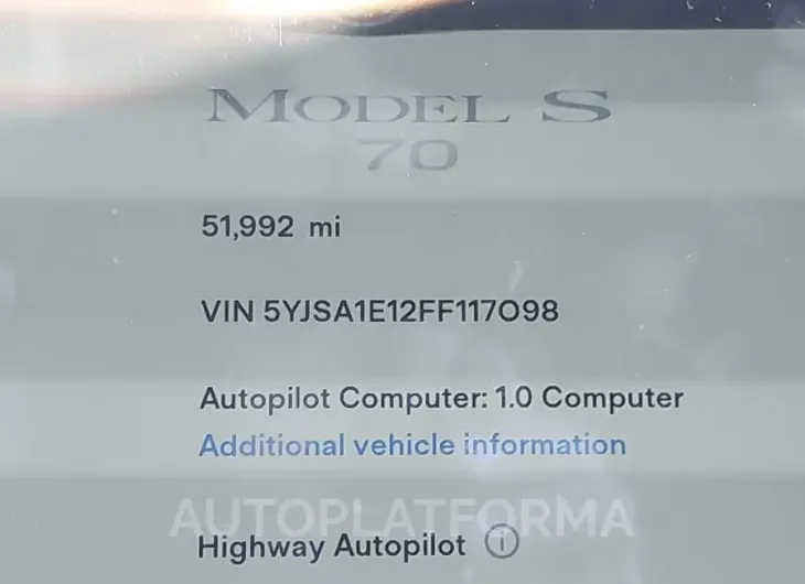 TESLA MODEL S 2015 vin 5YJSA1E12FF117098 from auto auction Iaai