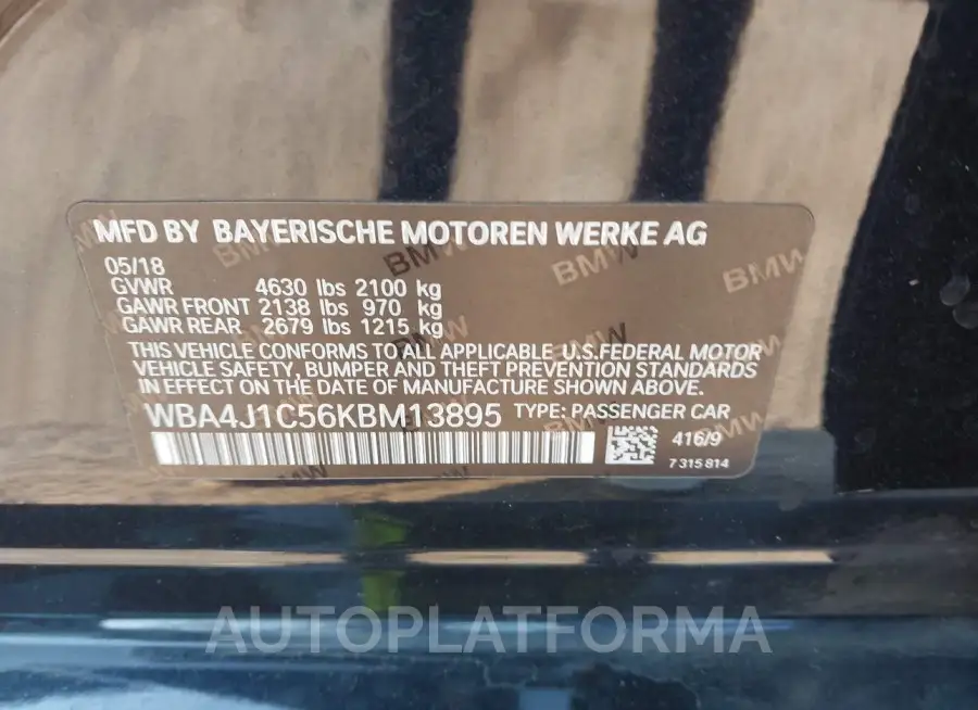 BMW 430I GRAN COUPE 2019 vin WBA4J1C56KBM13895 from auto auction Iaai