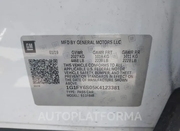 CHEVROLET BOLT EV 2019 vin 1G1FY6S05K4123381 from auto auction Iaai