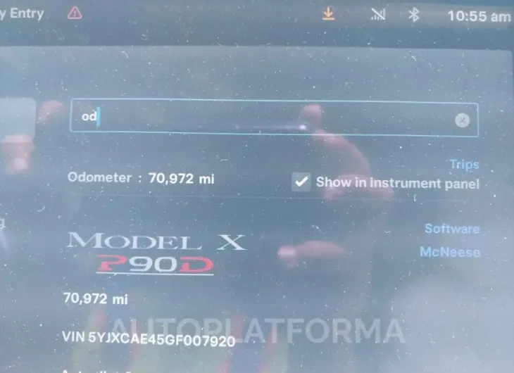 TESLA MODEL X 2016 vin 5YJXCAE45GF007920 from auto auction Iaai