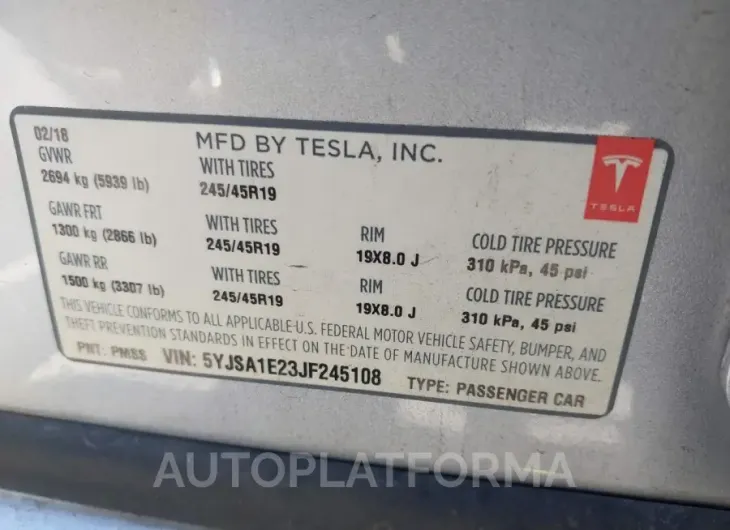 TESLA MODEL S 2018 vin 5YJSA1E23JF245108 from auto auction Iaai