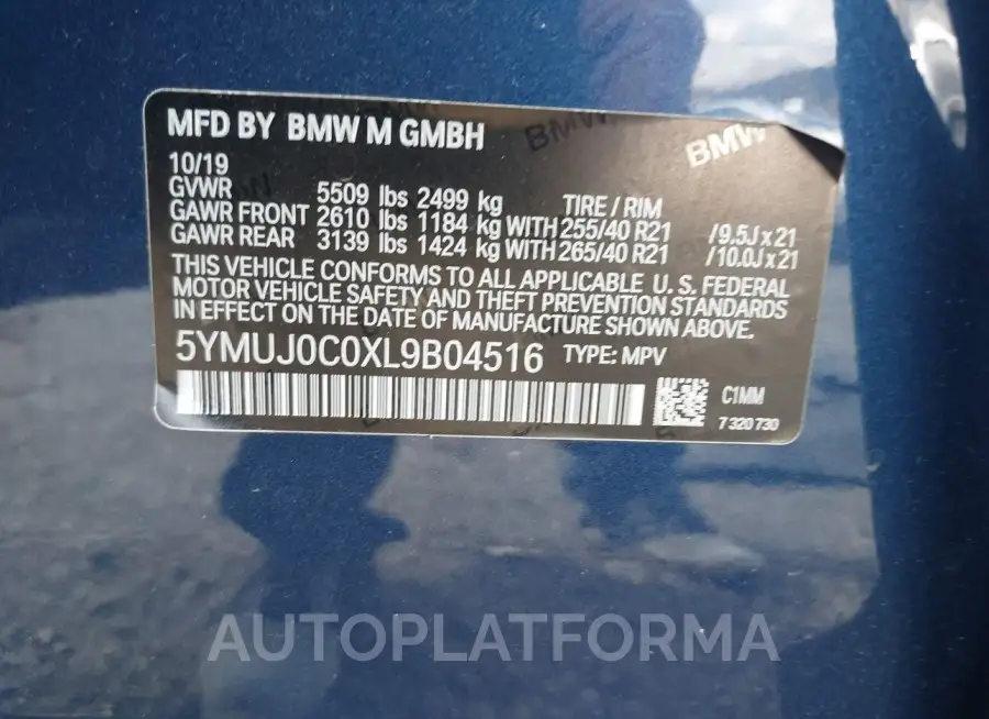 BMW X4 M 2020 vin 5YMUJ0C0XL9B04516 from auto auction Iaai