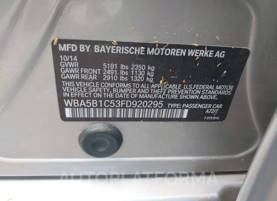 BMW 535I 2015 vin WBA5B1C53FD920295 from auto auction Iaai