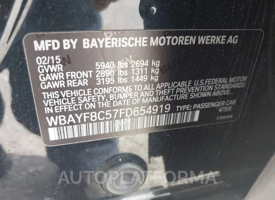 BMW 750LI 2015 vin WBAYF8C57FD654919 from auto auction Iaai