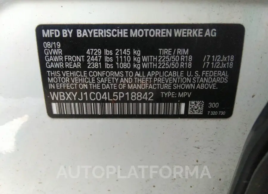 BMW X2 2020 vin WBXYJ1C04L5P18842 from auto auction Iaai