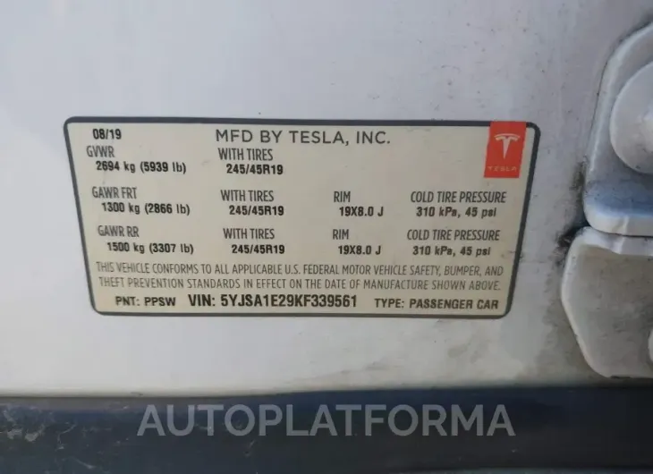 TESLA MODEL S 2019 vin 5YJSA1E29KF339561 from auto auction Iaai