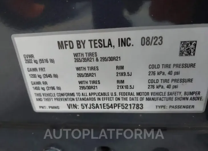 TESLA MODEL S 2023 vin 5YJSA1E54PF521783 from auto auction Iaai