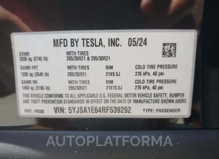 TESLA MODEL S 2024 vin 5YJSA1E64RF539292 from auto auction Iaai