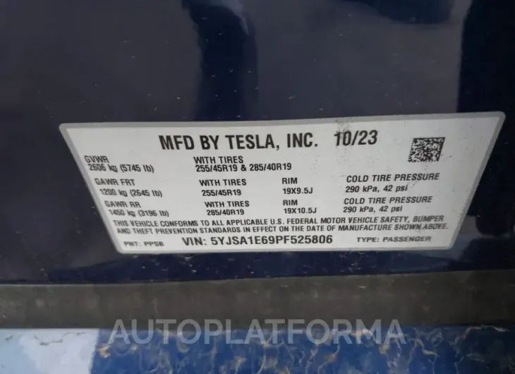 TESLA MODEL S 2023 vin 5YJSA1E69PF525806 from auto auction Iaai