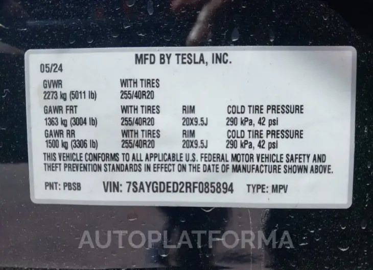 TESLA MODEL Y 2024 vin 7SAYGDED2RF085894 from auto auction Iaai