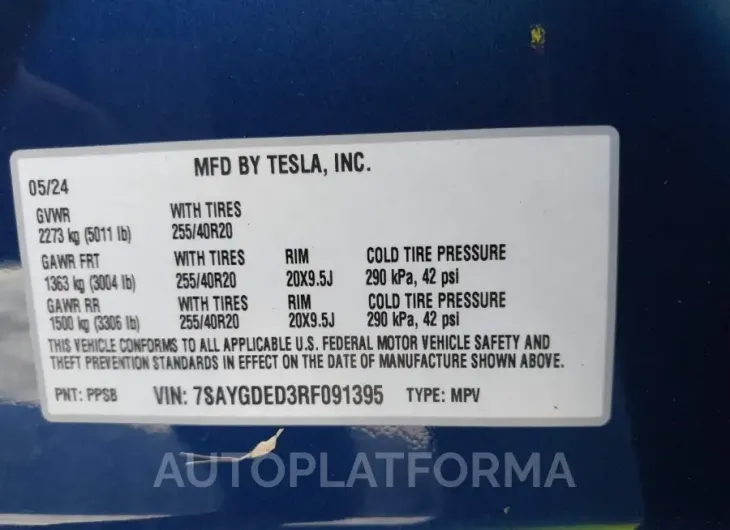 TESLA MODEL Y 2024 vin 7SAYGDED3RF091395 from auto auction Iaai