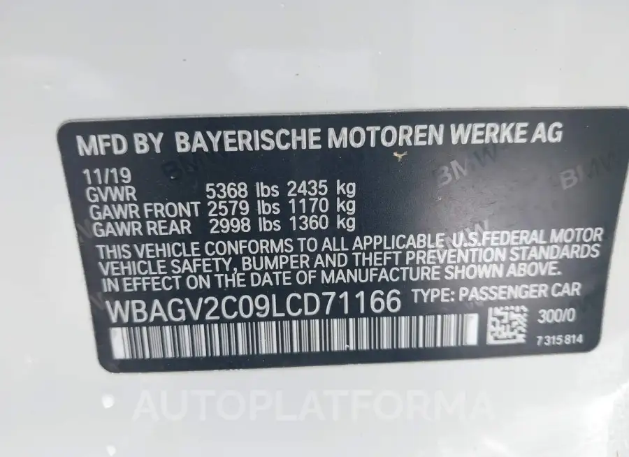 BMW 840I GRAN COUPE 2020 vin WBAGV2C09LCD71166 from auto auction Iaai