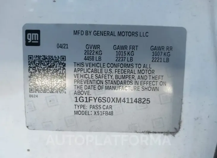 CHEVROLET BOLT EV 2021 vin 1G1FY6S0XM4114825 from auto auction Iaai