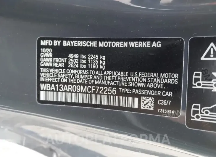 BMW M440I 2021 vin WBA13AR09MCF72256 from auto auction Iaai