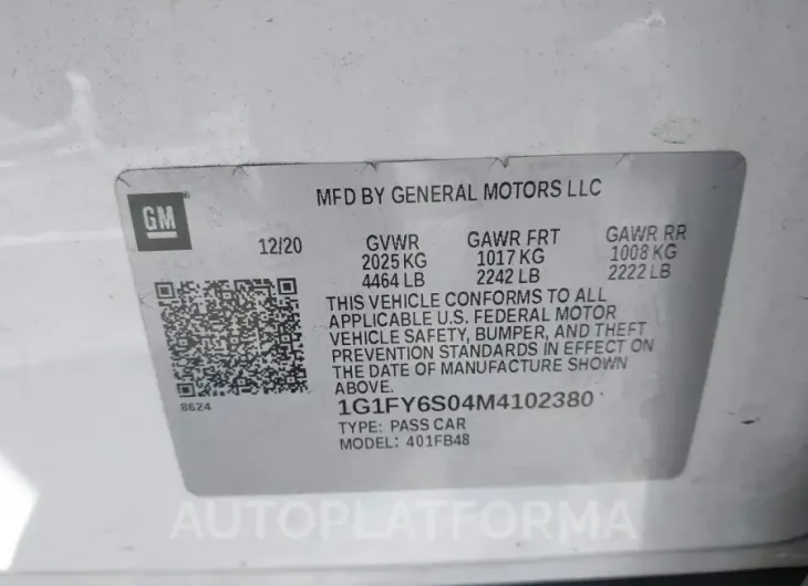 CHEVROLET BOLT EV 2021 vin 1G1FY6S04M4102380 from auto auction Iaai