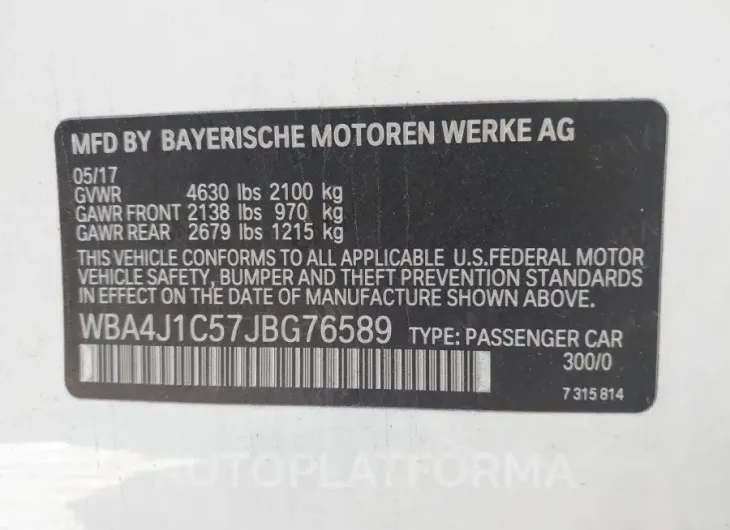 BMW 430I GRAN COUPE 2018 vin WBA4J1C57JBG76589 from auto auction Iaai