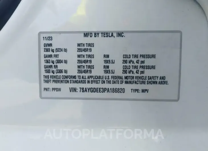 TESLA MODEL Y 2023 vin 7SAYGDEE3PA186820 from auto auction Iaai