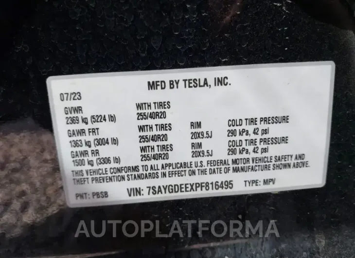 TESLA MODEL Y 2023 vin 7SAYGDEEXPF816495 from auto auction Iaai