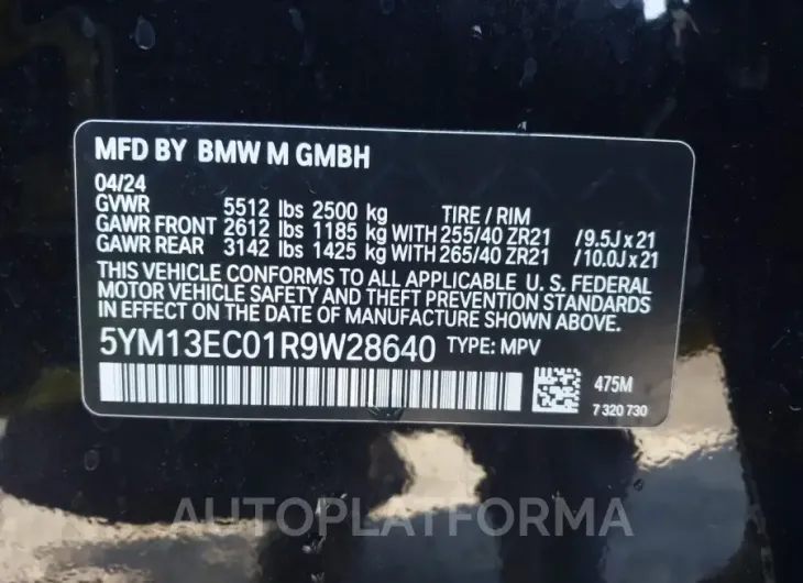 BMW X3 M 2024 vin 5YM13EC01R9W28640 from auto auction Iaai