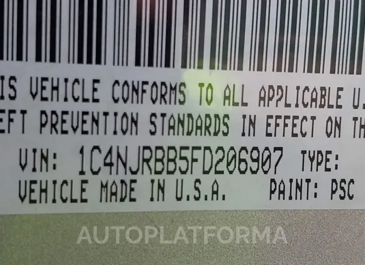 JEEP PATRIOT 2015 vin 1C4NJRBB5FD206907 from auto auction Iaai