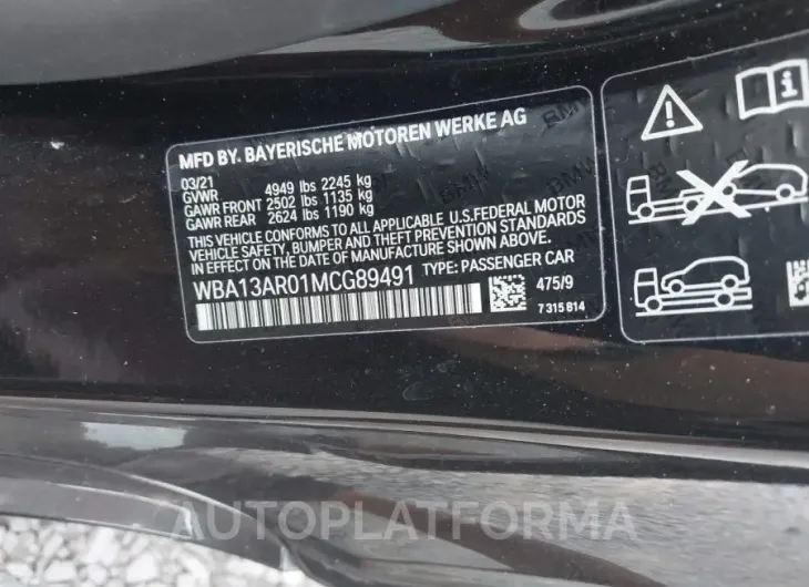 BMW M440I 2021 vin WBA13AR01MCG89491 from auto auction Iaai