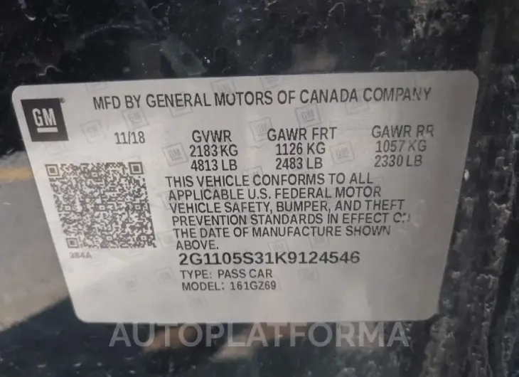 CHEVROLET IMPALA 2019 vin 2G1105S31K9124546 from auto auction Iaai