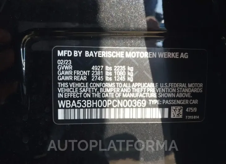 BMW 530 2023 vin WBA53BH00PCN00369 from auto auction Iaai