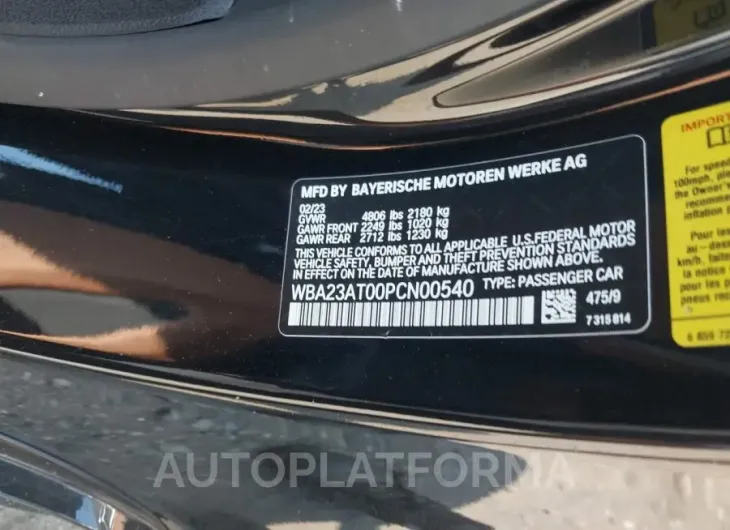 BMW 430I 2023 vin WBA23AT00PCN00540 from auto auction Iaai