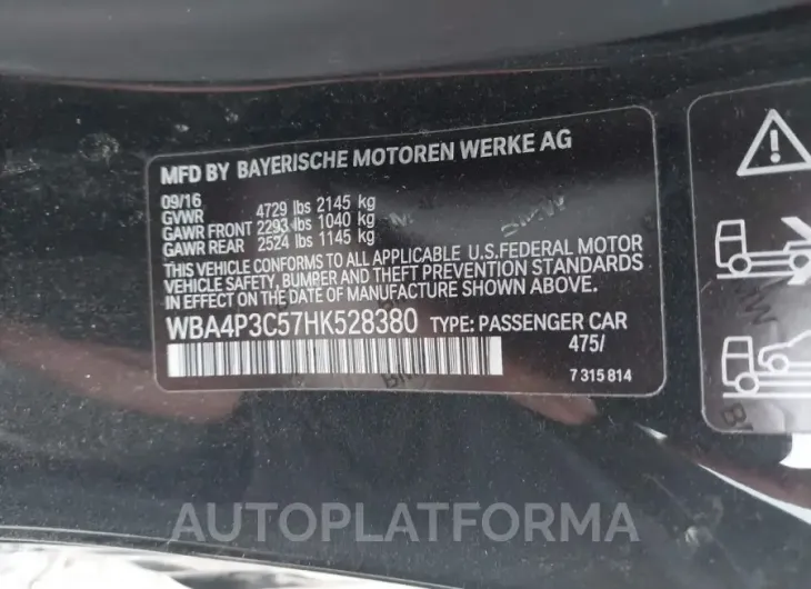 BMW 440I 2017 vin WBA4P3C57HK528380 from auto auction Iaai