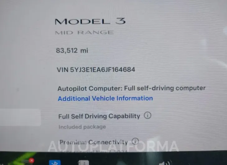 TESLA MODEL 3 2018 vin 5YJ3E1EA6JF164684 from auto auction Iaai