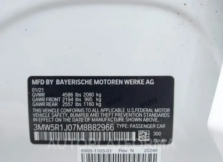 BMW 330I 2021 vin 3MW5R1J07M8B82966 from auto auction Iaai